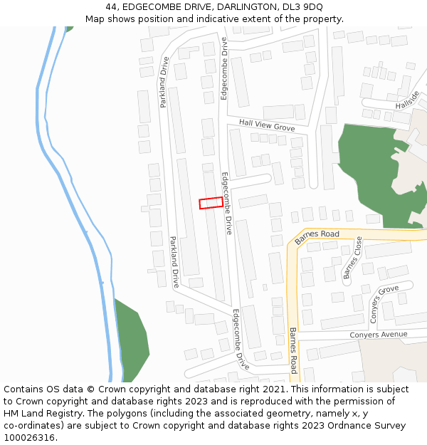 44, EDGECOMBE DRIVE, DARLINGTON, DL3 9DQ: Location map and indicative extent of plot