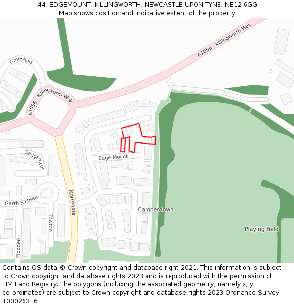 44, EDGEMOUNT, KILLINGWORTH, NEWCASTLE UPON TYNE, NE12 6GG: Location map and indicative extent of plot