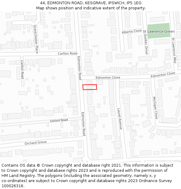 44, EDMONTON ROAD, KESGRAVE, IPSWICH, IP5 1EG: Location map and indicative extent of plot