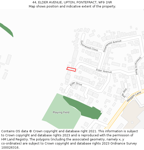 44, ELDER AVENUE, UPTON, PONTEFRACT, WF9 1NR: Location map and indicative extent of plot