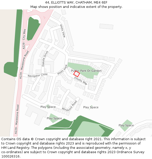 44, ELLIOTTS WAY, CHATHAM, ME4 6EF: Location map and indicative extent of plot