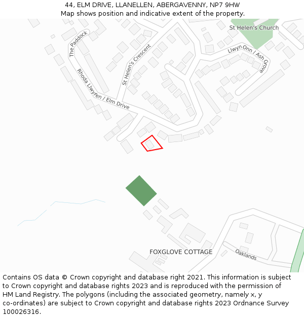 44, ELM DRIVE, LLANELLEN, ABERGAVENNY, NP7 9HW: Location map and indicative extent of plot