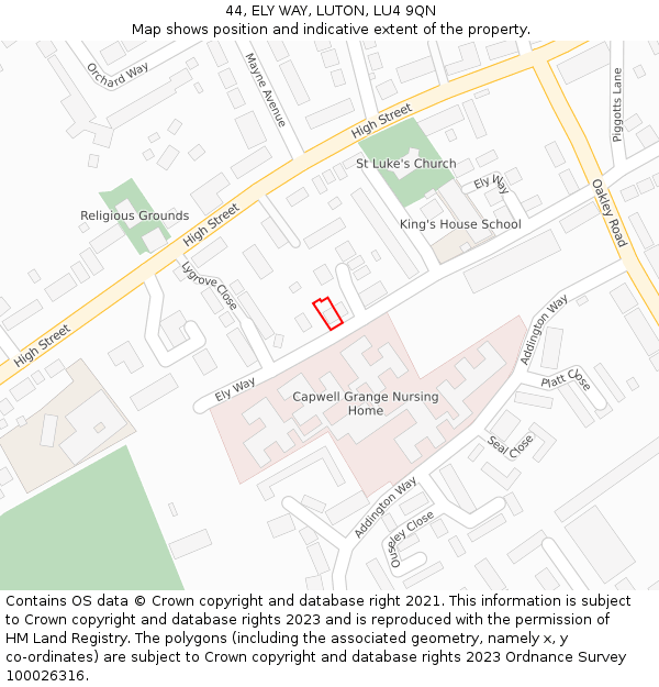 44, ELY WAY, LUTON, LU4 9QN: Location map and indicative extent of plot