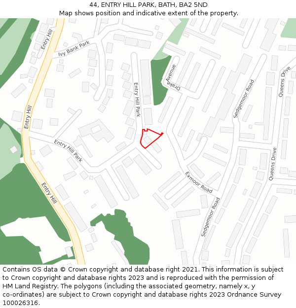 44, ENTRY HILL PARK, BATH, BA2 5ND: Location map and indicative extent of plot