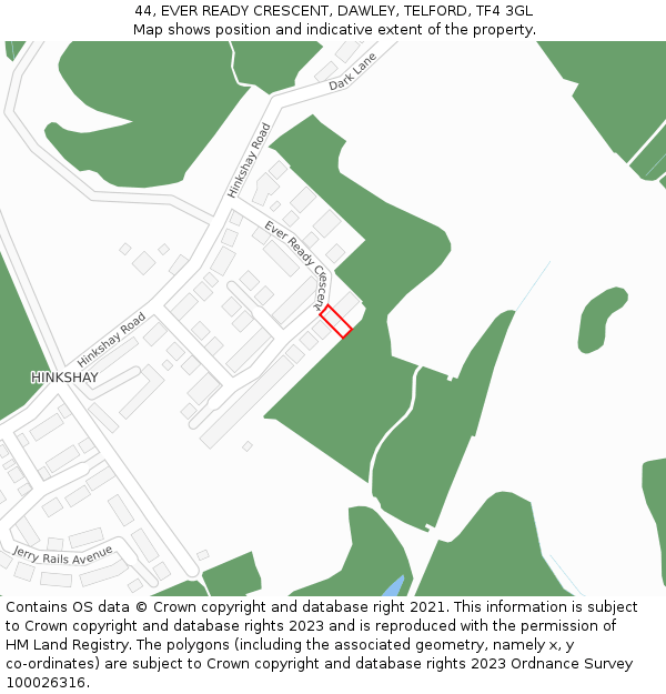 44, EVER READY CRESCENT, DAWLEY, TELFORD, TF4 3GL: Location map and indicative extent of plot