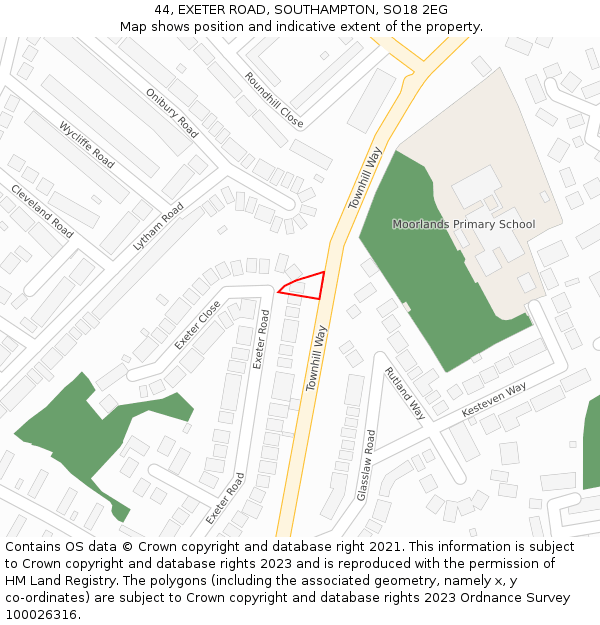 44, EXETER ROAD, SOUTHAMPTON, SO18 2EG: Location map and indicative extent of plot