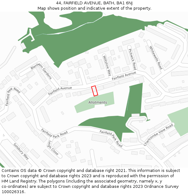 44, FAIRFIELD AVENUE, BATH, BA1 6NJ: Location map and indicative extent of plot