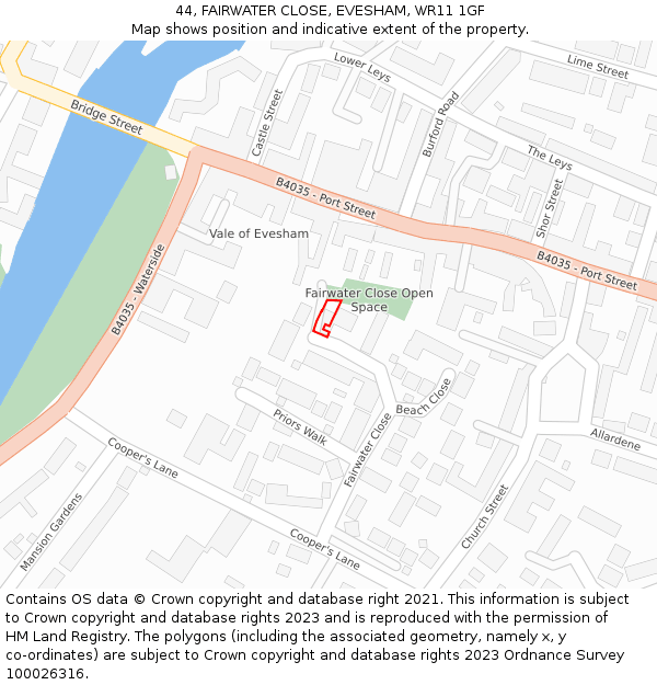 44, FAIRWATER CLOSE, EVESHAM, WR11 1GF: Location map and indicative extent of plot