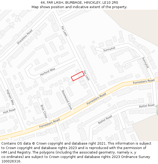 44, FAR LASH, BURBAGE, HINCKLEY, LE10 2RS: Location map and indicative extent of plot