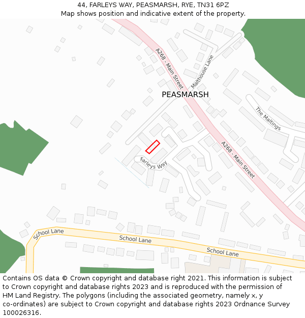 44, FARLEYS WAY, PEASMARSH, RYE, TN31 6PZ: Location map and indicative extent of plot