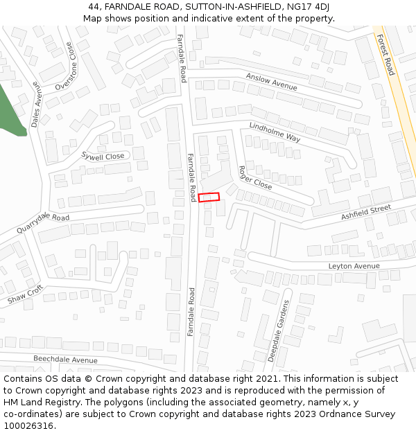 44, FARNDALE ROAD, SUTTON-IN-ASHFIELD, NG17 4DJ: Location map and indicative extent of plot