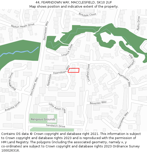 44, FEARNDOWN WAY, MACCLESFIELD, SK10 2UF: Location map and indicative extent of plot