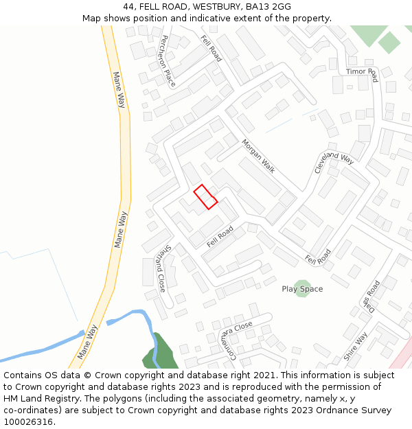 44, FELL ROAD, WESTBURY, BA13 2GG: Location map and indicative extent of plot