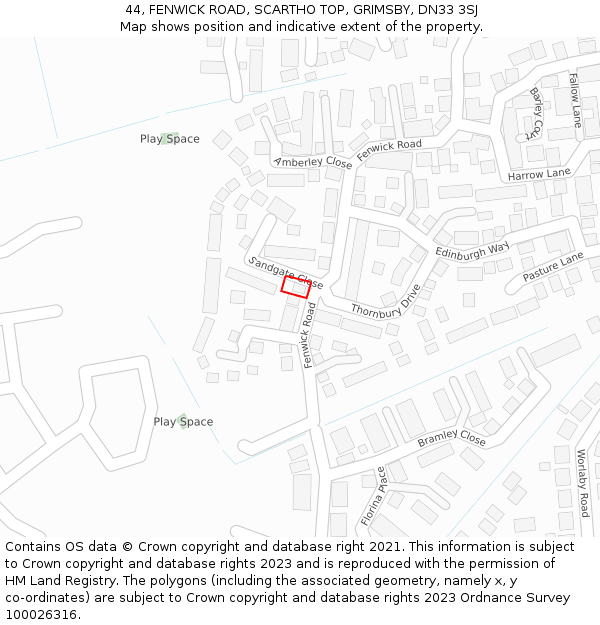 44, FENWICK ROAD, SCARTHO TOP, GRIMSBY, DN33 3SJ: Location map and indicative extent of plot