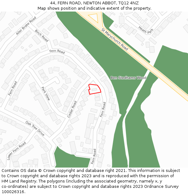 44, FERN ROAD, NEWTON ABBOT, TQ12 4NZ: Location map and indicative extent of plot