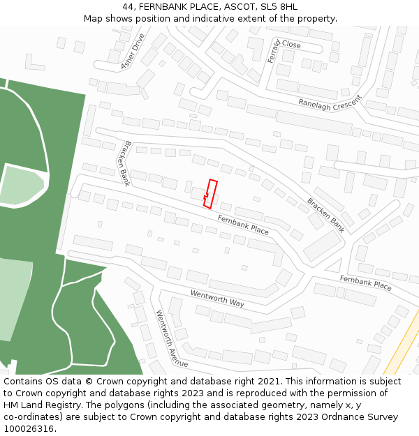 44, FERNBANK PLACE, ASCOT, SL5 8HL: Location map and indicative extent of plot