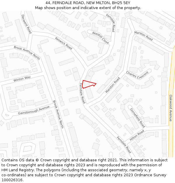 44, FERNDALE ROAD, NEW MILTON, BH25 5EY: Location map and indicative extent of plot