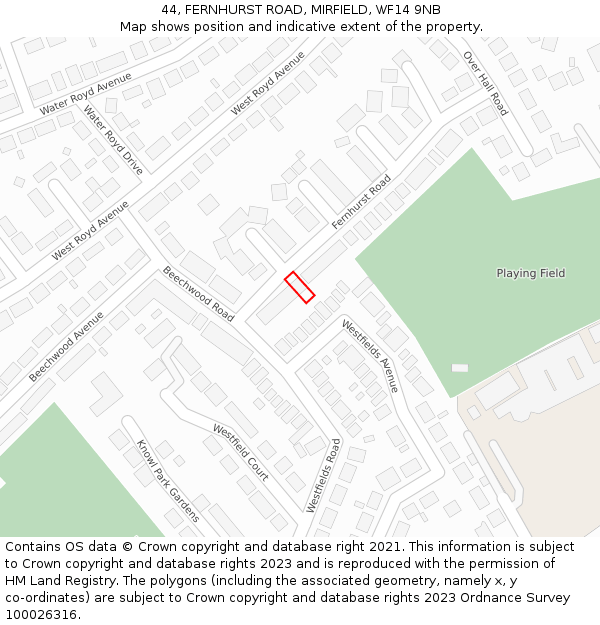 44, FERNHURST ROAD, MIRFIELD, WF14 9NB: Location map and indicative extent of plot