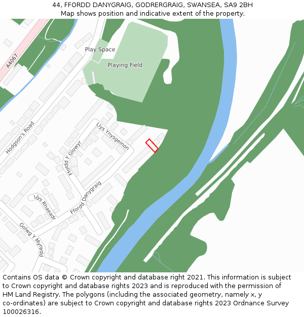 44, FFORDD DANYGRAIG, GODRERGRAIG, SWANSEA, SA9 2BH: Location map and indicative extent of plot