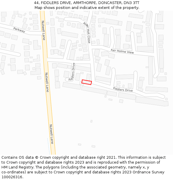 44, FIDDLERS DRIVE, ARMTHORPE, DONCASTER, DN3 3TT: Location map and indicative extent of plot