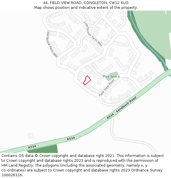 44, FIELD VIEW ROAD, CONGLETON, CW12 4UG: Location map and indicative extent of plot