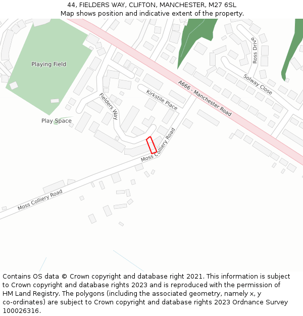 44, FIELDERS WAY, CLIFTON, MANCHESTER, M27 6SL: Location map and indicative extent of plot