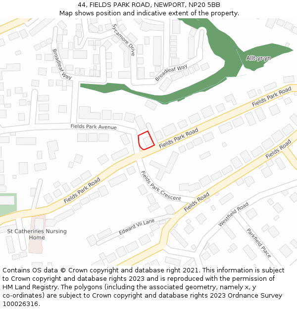 44, FIELDS PARK ROAD, NEWPORT, NP20 5BB: Location map and indicative extent of plot