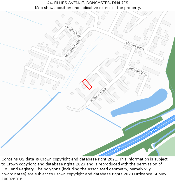 44, FILLIES AVENUE, DONCASTER, DN4 7FS: Location map and indicative extent of plot