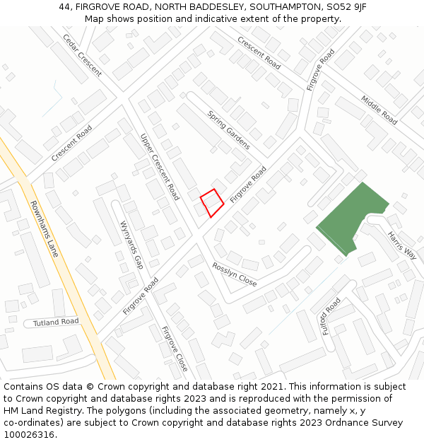 44, FIRGROVE ROAD, NORTH BADDESLEY, SOUTHAMPTON, SO52 9JF: Location map and indicative extent of plot