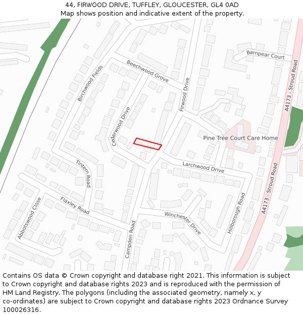 44, FIRWOOD DRIVE, TUFFLEY, GLOUCESTER, GL4 0AD: Location map and indicative extent of plot