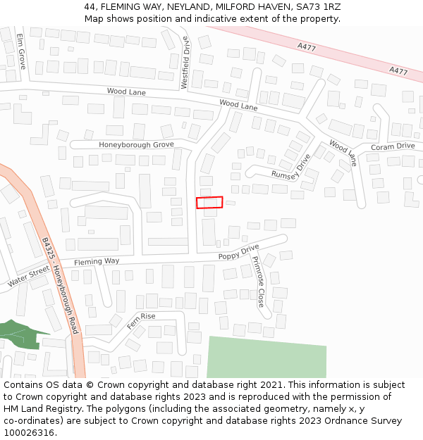 44, FLEMING WAY, NEYLAND, MILFORD HAVEN, SA73 1RZ: Location map and indicative extent of plot