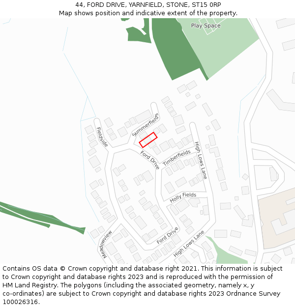44, FORD DRIVE, YARNFIELD, STONE, ST15 0RP: Location map and indicative extent of plot