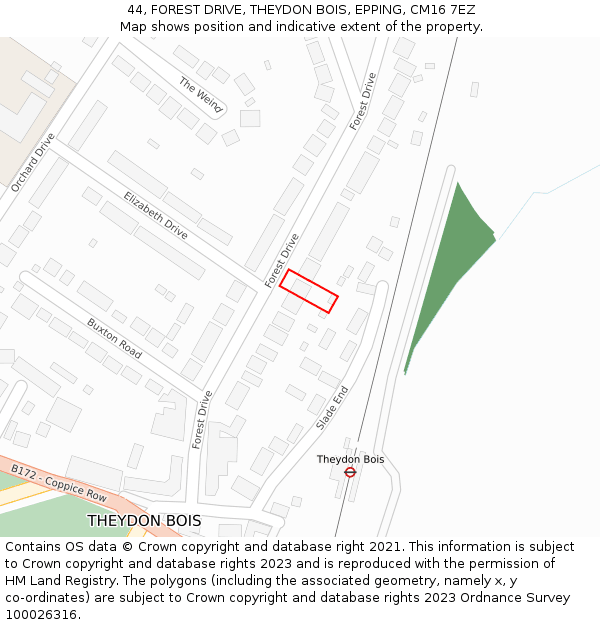 44, FOREST DRIVE, THEYDON BOIS, EPPING, CM16 7EZ: Location map and indicative extent of plot