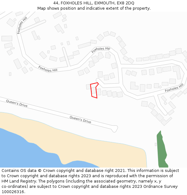 44, FOXHOLES HILL, EXMOUTH, EX8 2DQ: Location map and indicative extent of plot