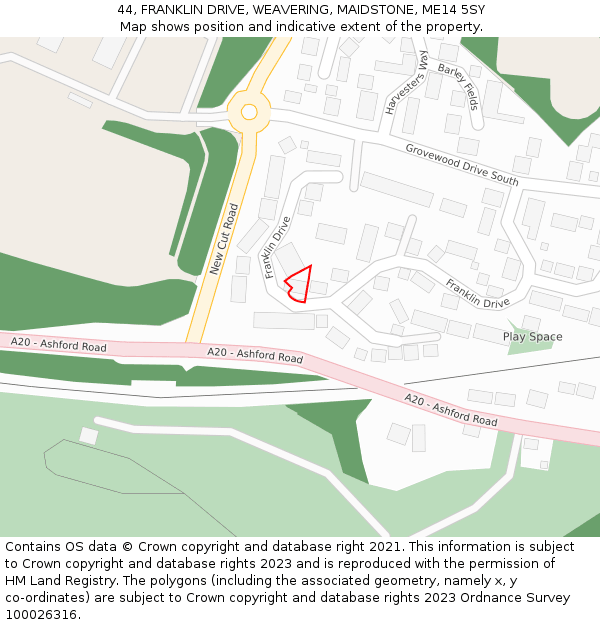 44, FRANKLIN DRIVE, WEAVERING, MAIDSTONE, ME14 5SY: Location map and indicative extent of plot