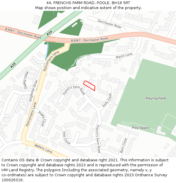 44, FRENCHS FARM ROAD, POOLE, BH16 5RT: Location map and indicative extent of plot