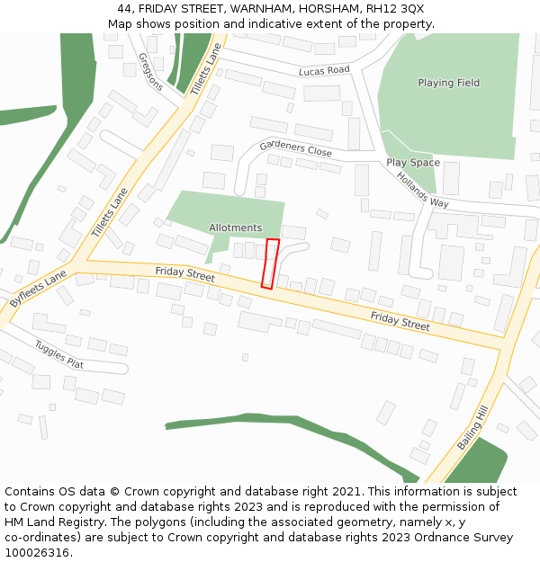 44, FRIDAY STREET, WARNHAM, HORSHAM, RH12 3QX: Location map and indicative extent of plot