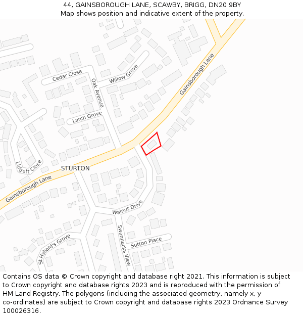 44, GAINSBOROUGH LANE, SCAWBY, BRIGG, DN20 9BY: Location map and indicative extent of plot