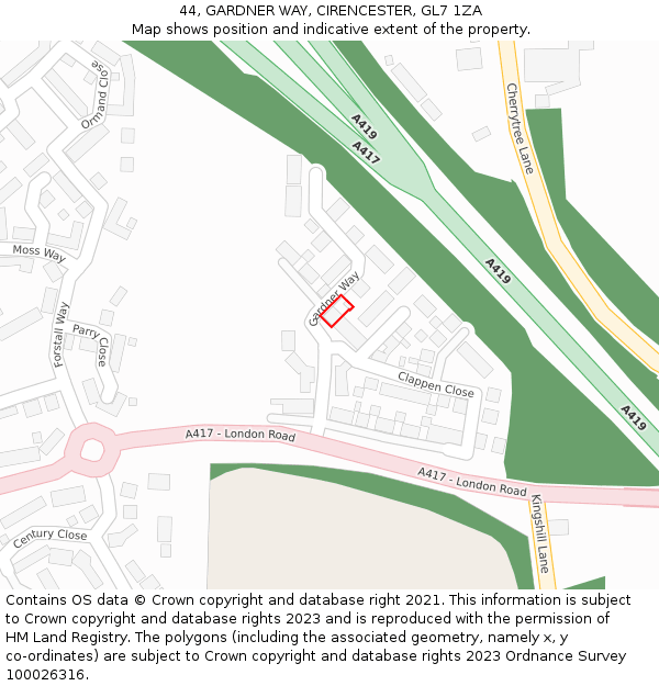 44, GARDNER WAY, CIRENCESTER, GL7 1ZA: Location map and indicative extent of plot