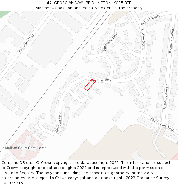 44, GEORGIAN WAY, BRIDLINGTON, YO15 3TB: Location map and indicative extent of plot