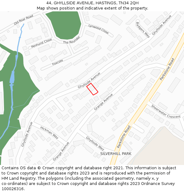 44, GHYLLSIDE AVENUE, HASTINGS, TN34 2QH: Location map and indicative extent of plot