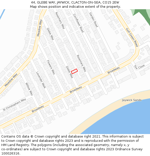 44, GLEBE WAY, JAYWICK, CLACTON-ON-SEA, CO15 2EW: Location map and indicative extent of plot