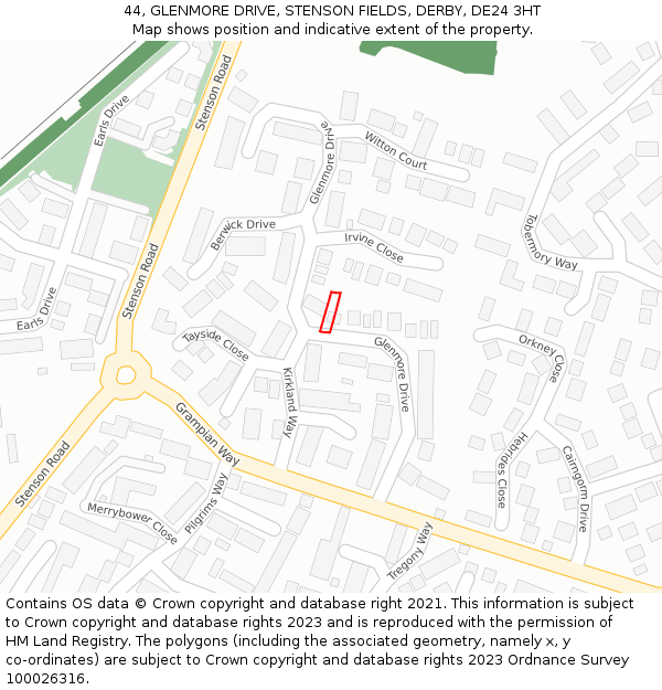 44, GLENMORE DRIVE, STENSON FIELDS, DERBY, DE24 3HT: Location map and indicative extent of plot