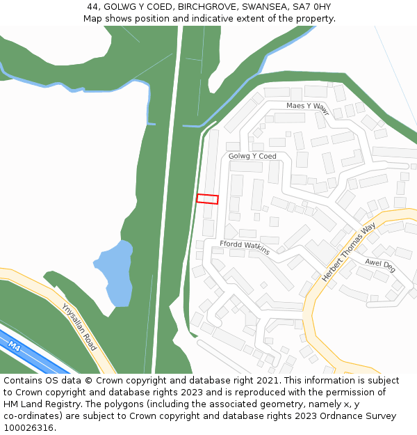 44, GOLWG Y COED, BIRCHGROVE, SWANSEA, SA7 0HY: Location map and indicative extent of plot