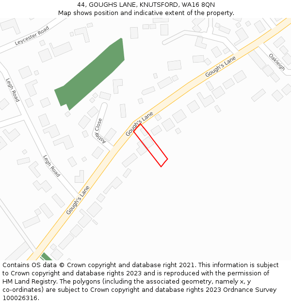 44, GOUGHS LANE, KNUTSFORD, WA16 8QN: Location map and indicative extent of plot