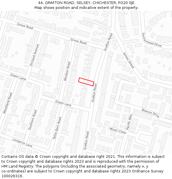 44, GRAFTON ROAD, SELSEY, CHICHESTER, PO20 0JE: Location map and indicative extent of plot