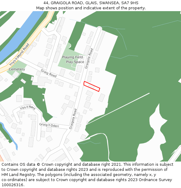 44, GRAIGOLA ROAD, GLAIS, SWANSEA, SA7 9HS: Location map and indicative extent of plot