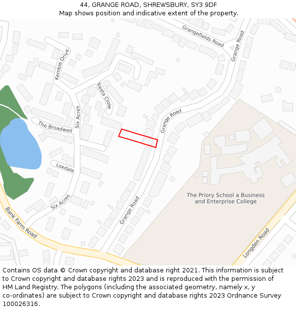 44, GRANGE ROAD, SHREWSBURY, SY3 9DF: Location map and indicative extent of plot