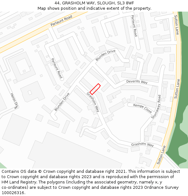 44, GRASHOLM WAY, SLOUGH, SL3 8WF: Location map and indicative extent of plot