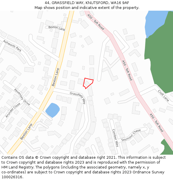 44, GRASSFIELD WAY, KNUTSFORD, WA16 9AF: Location map and indicative extent of plot